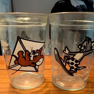 Anchor Hocking 1990 VTG. Tom And Jerry Juice Glass Jelly Jar Set